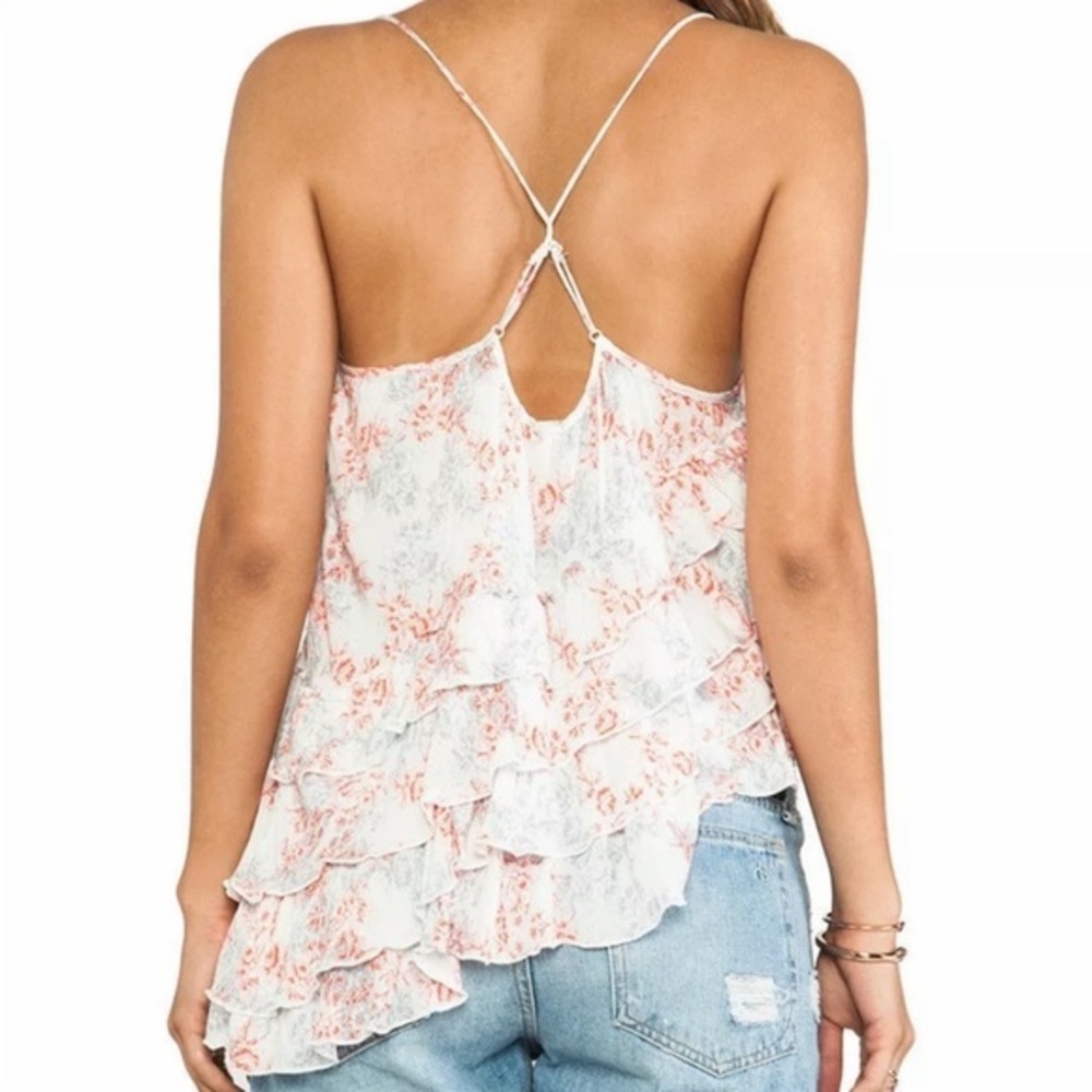 Free People Flutter By Asymmetric Floral  Ruffle Tank Top XS - Picture 3 of 12